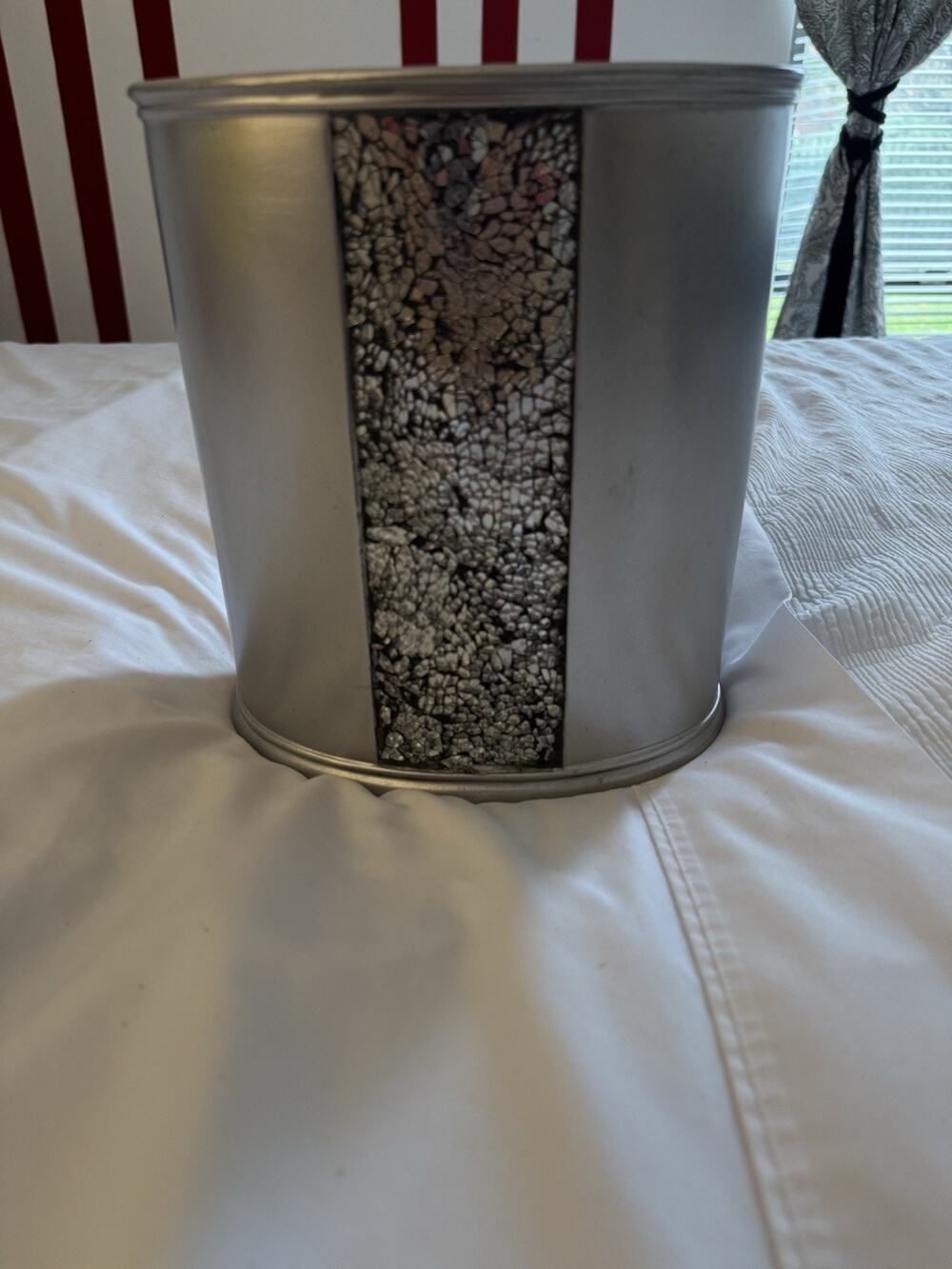 Popular Bath Sinatra Wastebasket Faux Diamond Panel Resin Silver Gray Bathroom